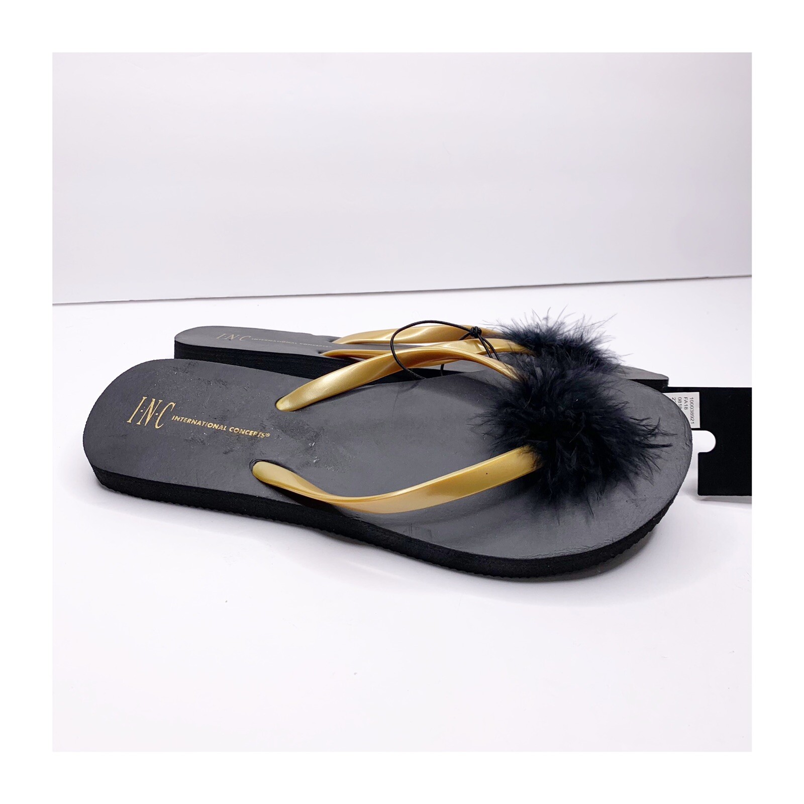 PANTOFOLA D’ORO Sandali infradito infradito infradito piuma Maribou nero oro misura 6 7 NUOVI INC