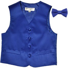 New Boy's Kid's formal Tuxedo Vest Waistcoat  bowtie Royal blue US size 2-14