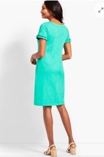 NWT TALBOTS RUFFLE-SLEEVE SLUB JERSEY Shift Dress Green PM