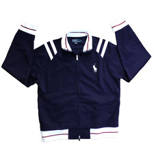 Vintage Polo Ralph Lauren Men Large Full Zip Blue White Track Jacket Pony