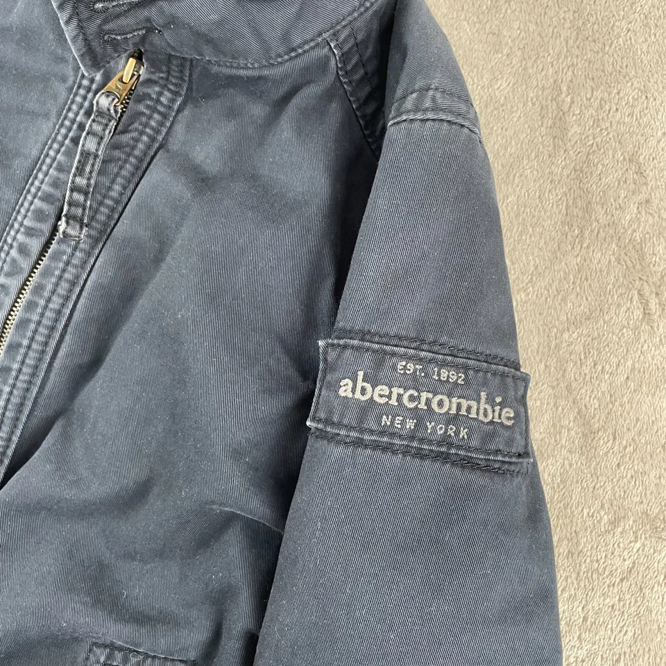 Chaqueta Abercrombie Fitch Niños XL Azul Acolchada Forrada Parche Logo Cuello Moto Foto 4 de 4