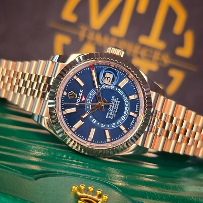 ROLEX SKY-DWELLER 336935 42MM 18K ROSE GOLD JUBILEE FLUTED BLUE