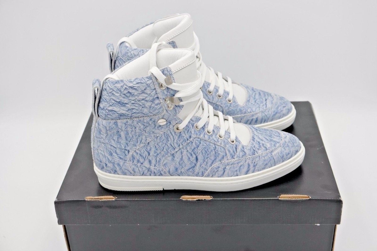 Jimmy Choo Men’s Blue and White High-Top Leather Sneakers Jimmy Choo Belgravia Crocodile Embossed Leather High Top  main image 2
