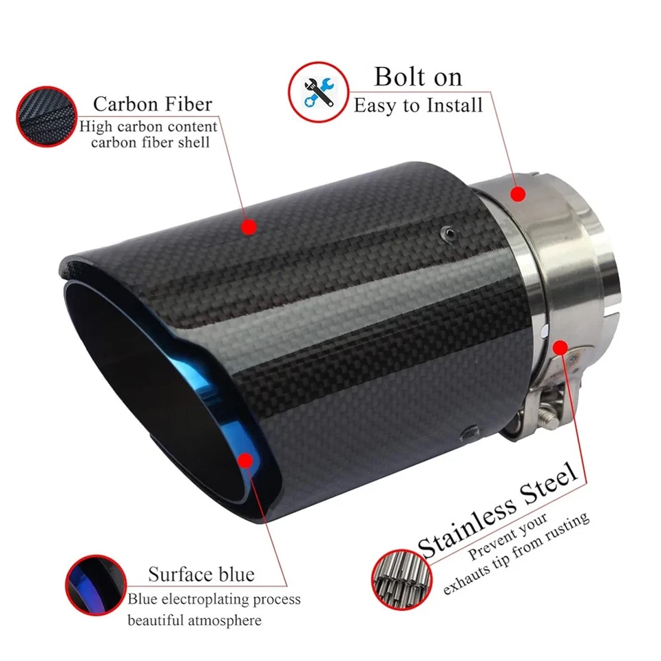 2.5" to 3.5" Exhaust Tips Muffler Carbon Fiber For Lexus IS 250 300 350 IS200t - Image 2 of 4