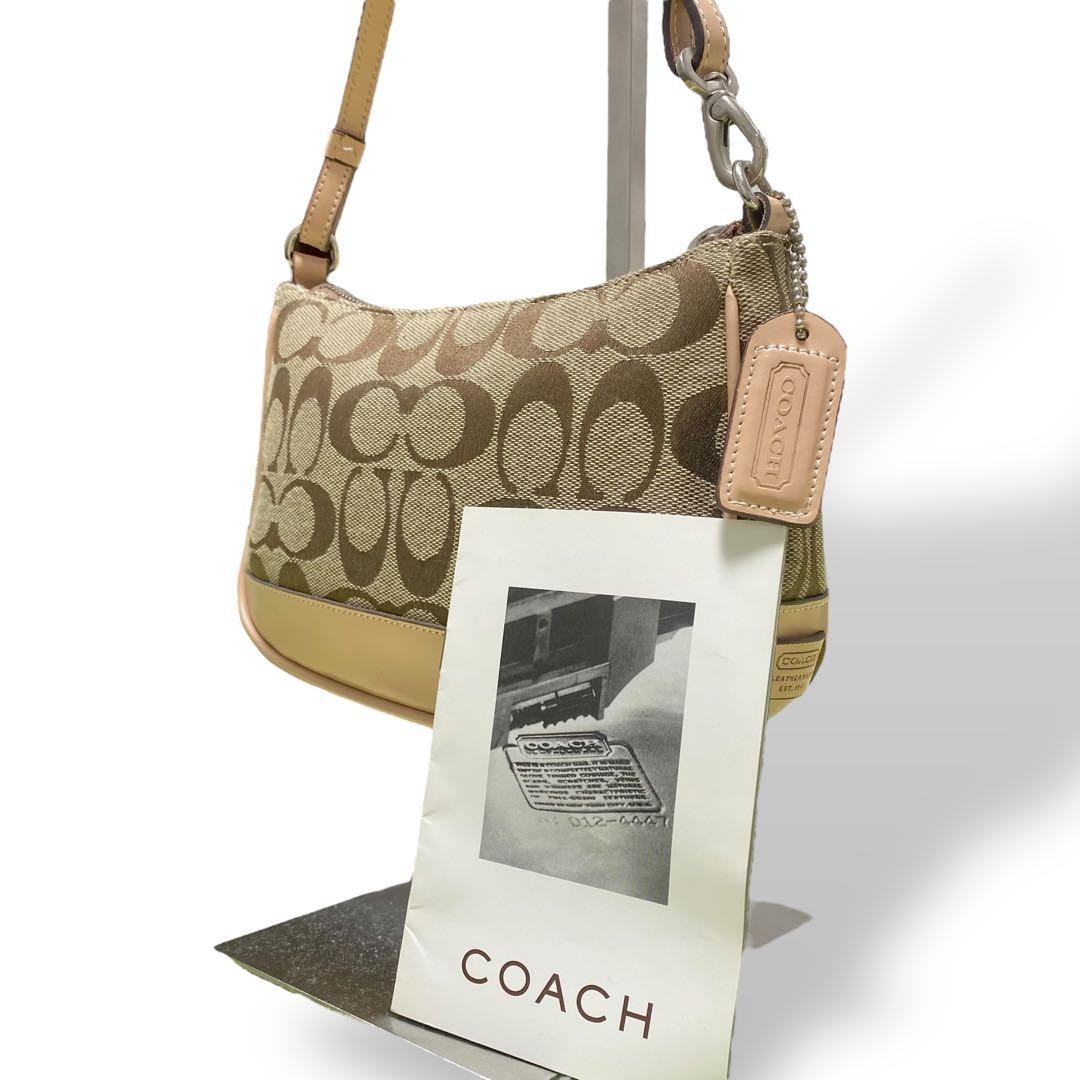 Coach Signature Demi mini Pouch Hand Bag Canvas Leather Beige 6094