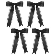 4 Pack Bow Hair Clips, Black Lace Bow Clip Lace Hair Bows with Long Tail Ribb...