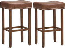 Bar Stools Set of 2, 29.5" Saddle-Shaped Kitchen Stools, PU Leather Bar Height S