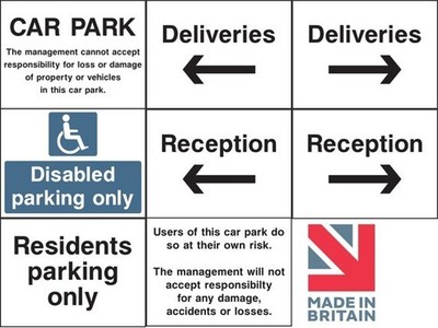 Großes Hotel Parkplatz Schild - 600×450 oder 800×600 - Behinderte / Bewohner / Eigengefahr