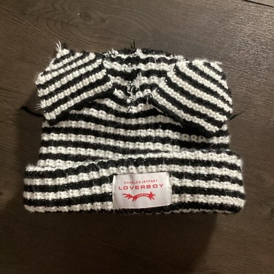 Charles Jeffrey Lover boy Beanie Hat With Ears Black White Thick Knit