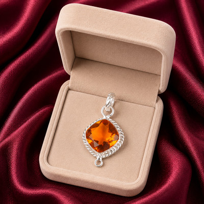 Citrine Gemstone 925 Sterling Silver Handcrafted Pendent 1.30'' For Birthday Gift