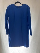 Ann Taylor Blue Long Sleeve Sheath Knee Length Dress Round Neck Zip Size 6