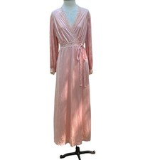 Vintage peach/Pink Satin Negligee Robe Set Size Large Full Length
