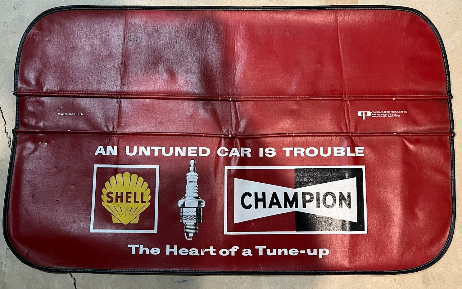 VINTAGE MECHANICS CHAMPION SPARK PLUGS SHELL OIL FENDER COVER PROTECTOR