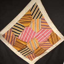 Vintage Glentex 100 Silk Geometric Striped Multi-Color Hand Rolled Scarf