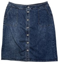 Liz Claiborne Denim Button-Front Y2K Skirt Womens Size 14 Dark Wash Pockets