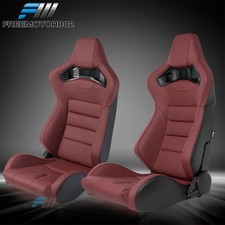 Adjustable Reclinable Universal Pair Racing Seats Wdual Slider Red Pu Leather