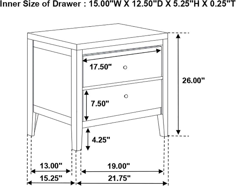 Mesita de noche para dormitorio de 2 cajones de madera contemporánea Carlton muebles para el hogar posavasos B Foto 3 de 4