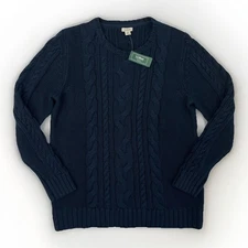 LL Bean NWT Womens XL Double L Cable Crewneck Sweater Nautical Preppy Navy