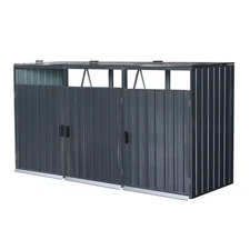 Galvanized Steel Garbage Bin Shed 3 Trash Cans Lockable Door for Outdoor Garden