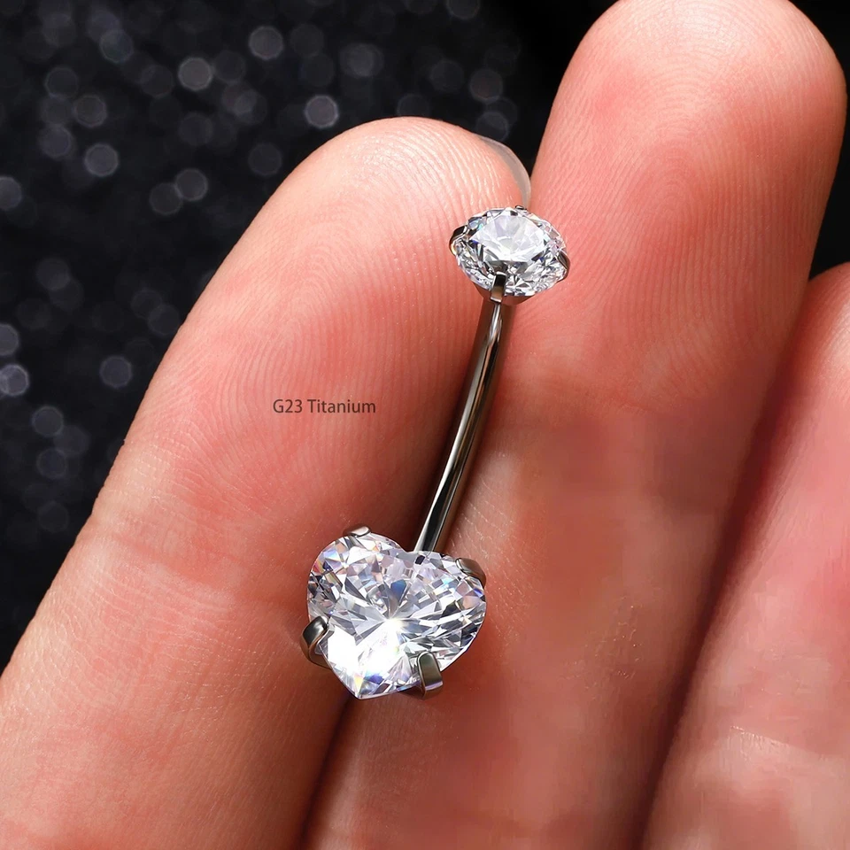 Anillo ombligo colgante G23 titanio corte corazón circonita cúbica 14G ombligo piercing joyería Foto 3 de 4