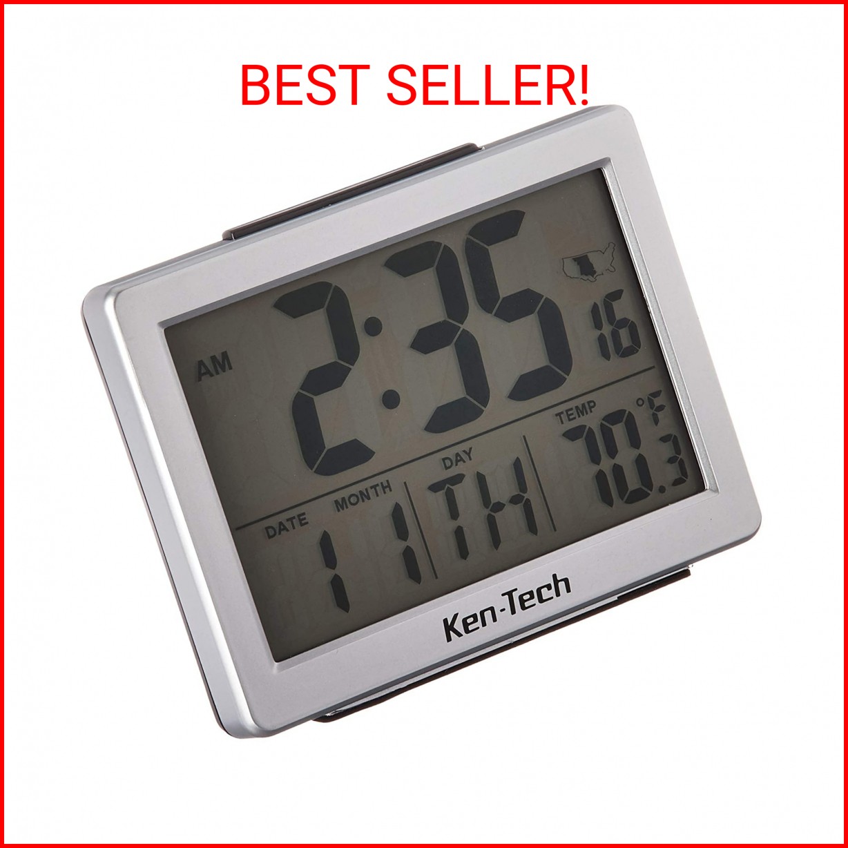 Sonnet Ken-Tech T-4652 Atomic Radio Controlled LCD A larm Clock, 1.5-Inch, Black