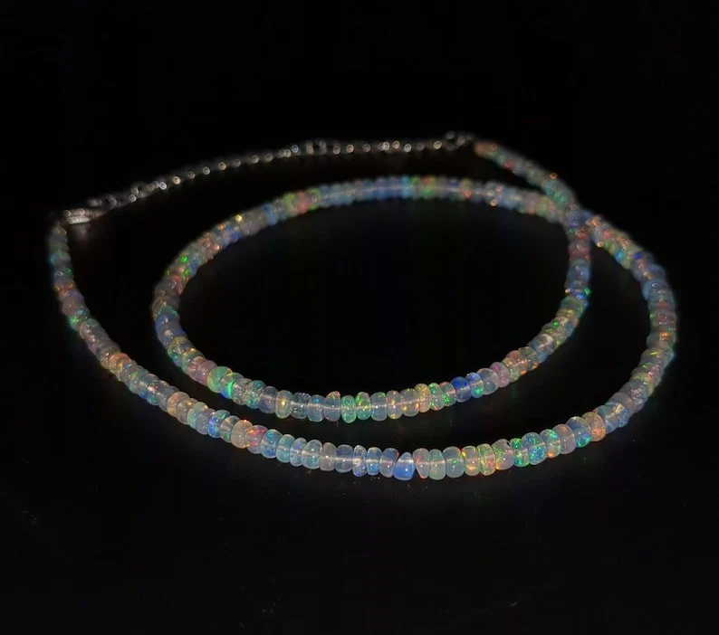 Colar 100% natural opala fogo liso Rondelle 3-4 mm contas de pedra preciosa feito à mão 18" - Imagem 2 de 4
