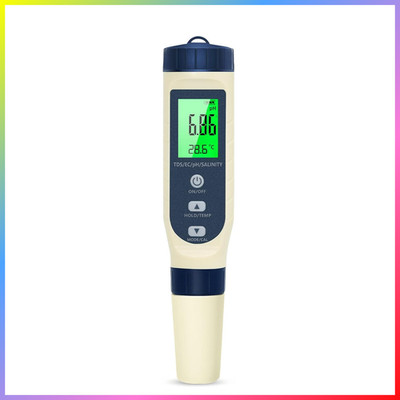 pH Messgerät 5 in 1 pH/TDS/EC Salzgehalt Thermometer LCD-Display Wassertester