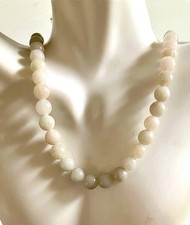 Vtg White Jadeite Bead Necklace 8mm Round Stone Beads 17  Classic