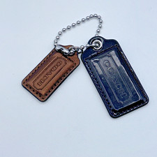 Coach Leather/Patent Leather Hang Tags Set/2 Brown Fob Bag Charm 2.5 in/ 2in EUC