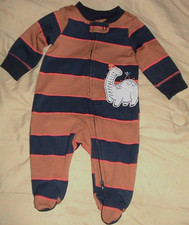 DINOSAUR-CARTER'S BROWN BLUE  ORANGE STRIPED FOOTED SLEEPER-SIZE 3 MONTHS-NEW