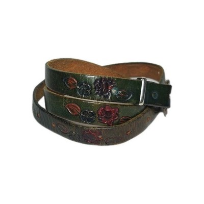 Vintage Green Floral Embossed Leather Belt Roses Sz Medium  display picture 1