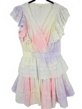 LoveShackFancy Gwen Multi Tie Dye Dress Ruffle Pastel Rainbow Women's Small