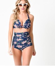 NWT Unique Vintage Monroe High Waist Swim Floral Bikini Bottom,navy floral,sz.L