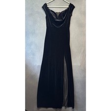 Windsor Black Velvet Maxi Full Length Thigh Slit Sweetheart Neck HOCO Prom Y2K