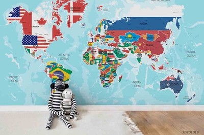 3D Flags World Map Wall Murals Wallpaper Murals Wall Sticker