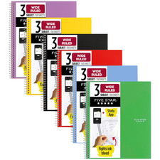 Five Star 3-Subject Spiral Notebook: 8 in. x 10-1/2 in. Color May Vary 6-pack