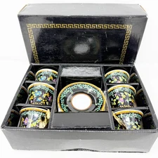 Rutherford Set of 6 Winged Coffee Cups and Saucers Versace Gold Ivy Italy 12 Pcs