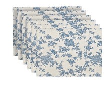 6 PCS Dark Blue Floral Pastoral Placemat Reversible NonSlip 13x19 Inch