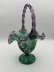 Fenton Hand Painted Uranium Glass Basket UV Reactive Vaseline Glow Artist Signed