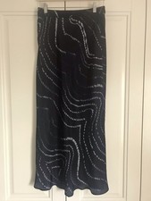 Lovely Zara Navy Blue Tie Die Slip Midi Skirt Size Small