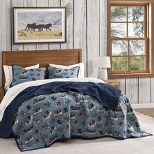 Settler Western Country Farmhouse Ranch Reversible King 3 Pc Quilt Bed Set