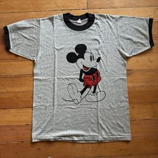 Vintage Disney Mickey Mouse T-Shirt Large Fits Small  70s Gray Ringer Tee
