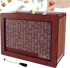 Savings Challenge Box, 10K Wooden Piggy Bank with Counter, Money Saving Box for