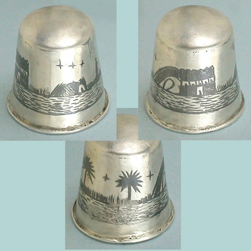 Antique "Marsh Arab" Niello Silver Thimble * Persian * Circa 1915-18