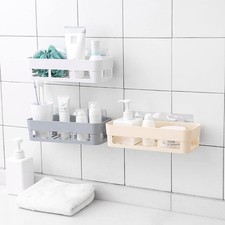 Plastic Wall Mounted Adhesive Shower Basket Storage Shelf Organizer For Home