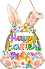 Easter Decoration Bunny Door Sign Wooden Easter Wreath for Front Door Happy East