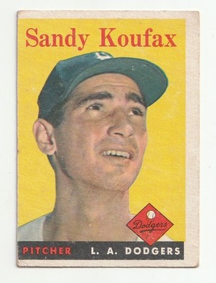 1958 Topps Sandy Koufax #187 VG/VGEX OC SET BUST BREAK VINTAGE 1950S HOF
