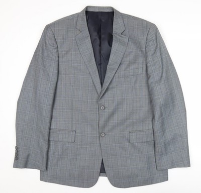French Connection Herren Blazer Sakko Grau Kariert 44R Zwei-Knopf Smart