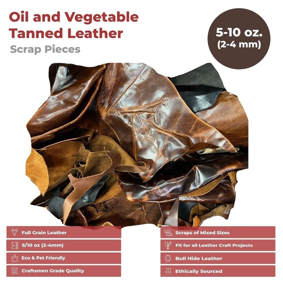 ELW Vegetable & OilTanned Leather Scraps 2-15 oz (1.4-6mm) 1-30 lb Sizes - Image 3 of 4