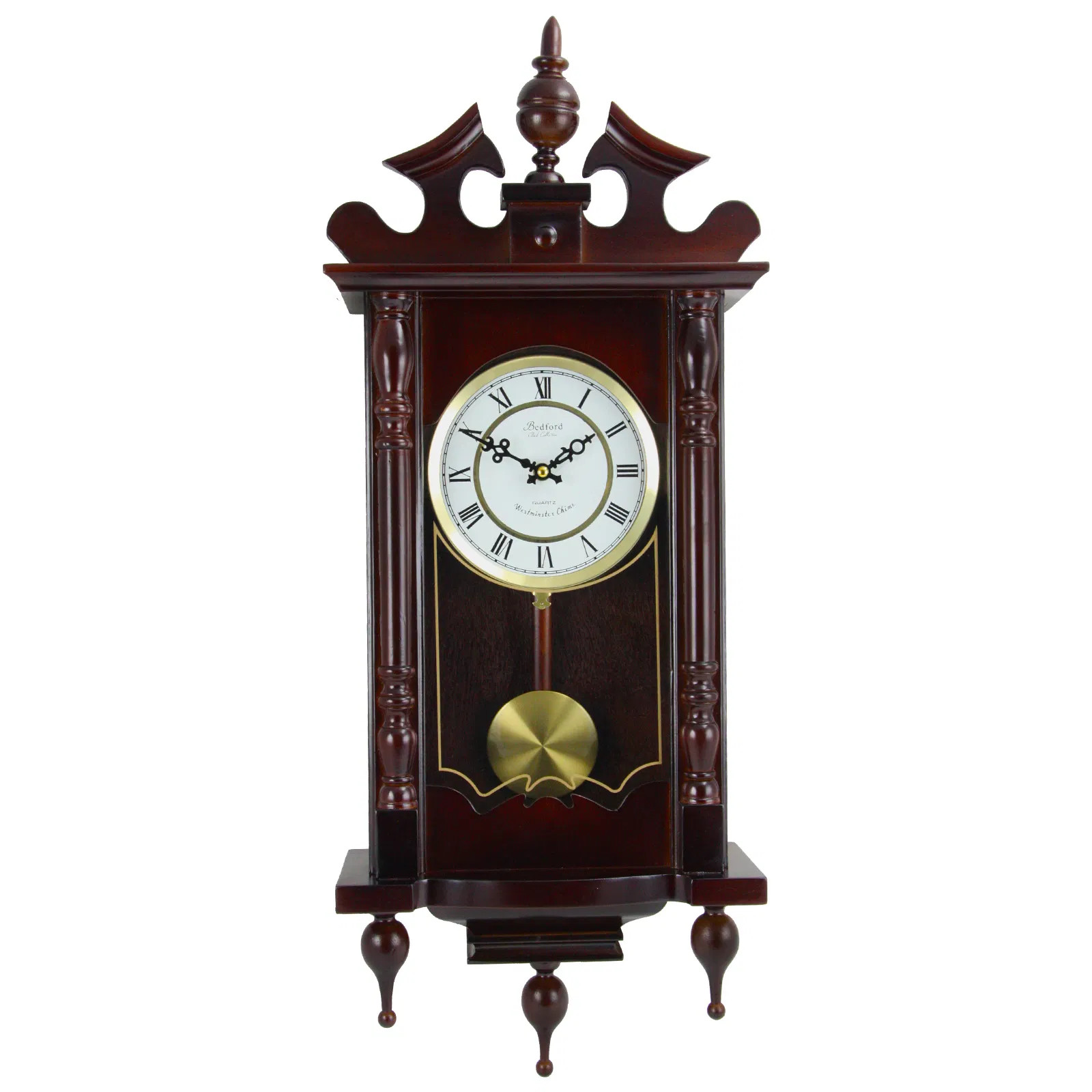 Bedford Clock Collection Classic 31 Inch Chiming Pendulum Wall Clock in Cherry O